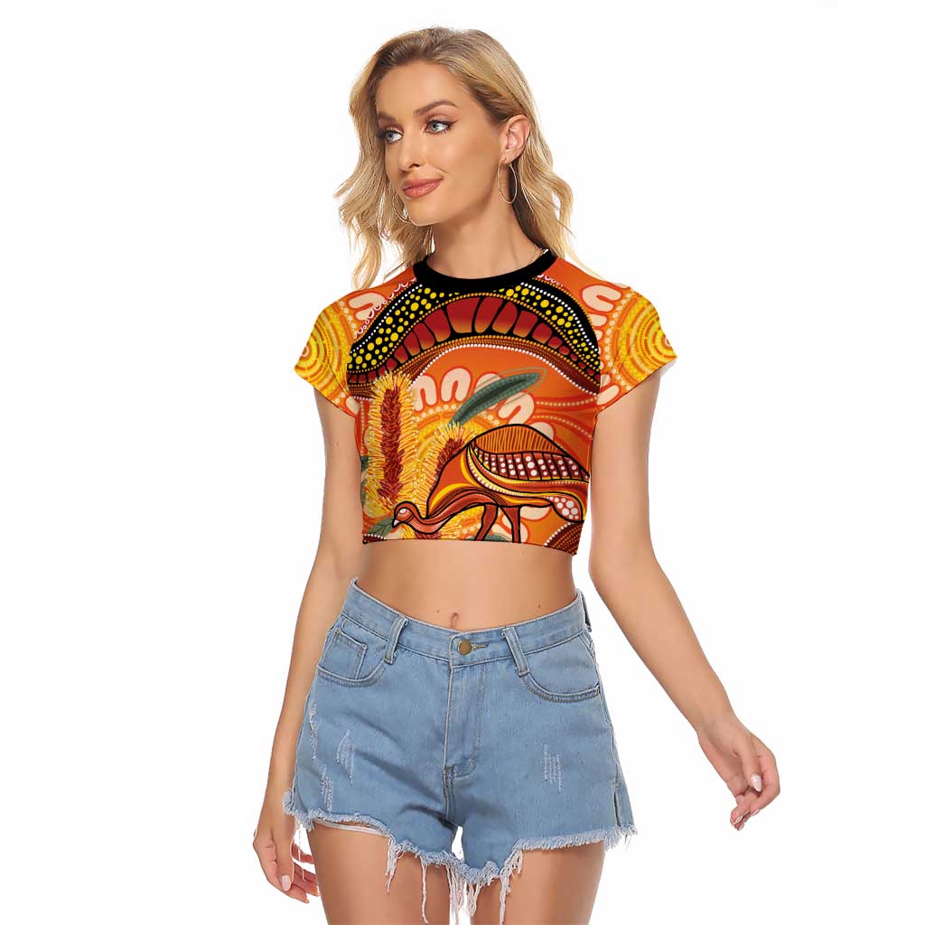 Indigenous Emu Australia Raglan Cropped T Shirt Australian Bottlebrushes Aboriginal Art Proud