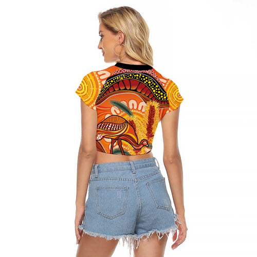 Indigenous Emu Australia Raglan Cropped T Shirt Australian Bottlebrushes Aboriginal Art Proud