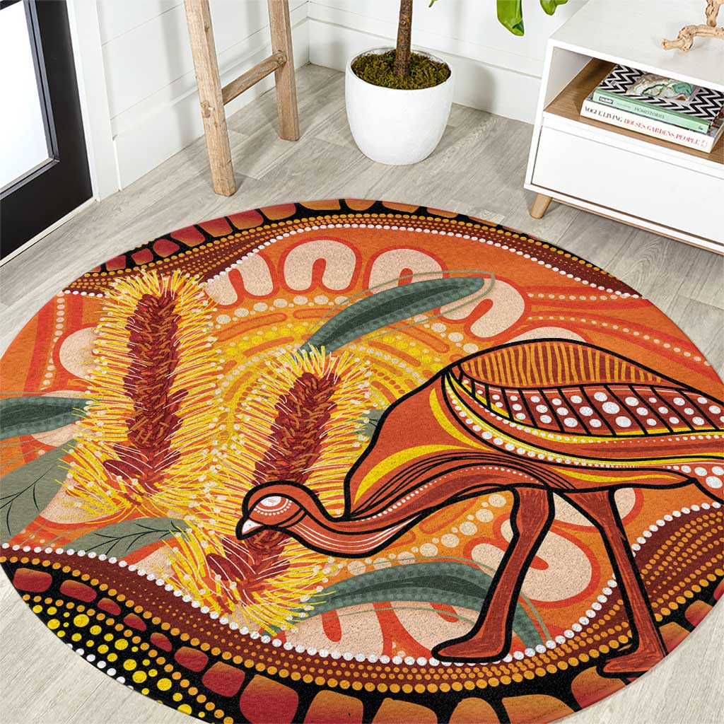Indigenous Emu Australia Round Carpet Australian Bottlebrushes Aboriginal Art Proud