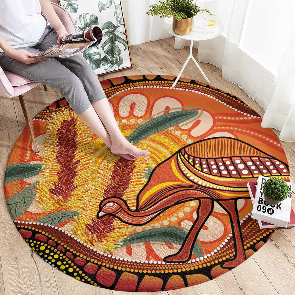 Indigenous Emu Australia Round Carpet Australian Bottlebrushes Aboriginal Art Proud