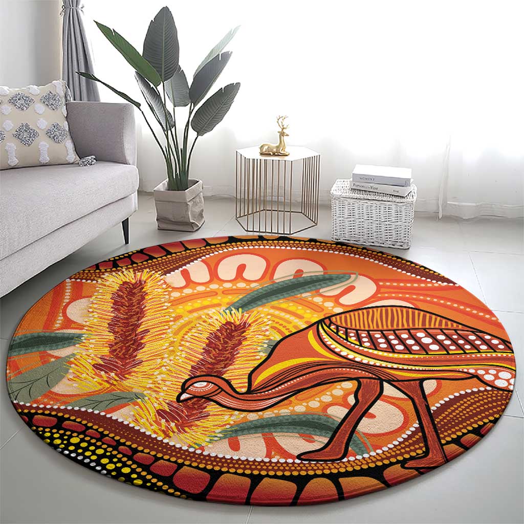 Indigenous Emu Australia Round Carpet Australian Bottlebrushes Aboriginal Art Proud