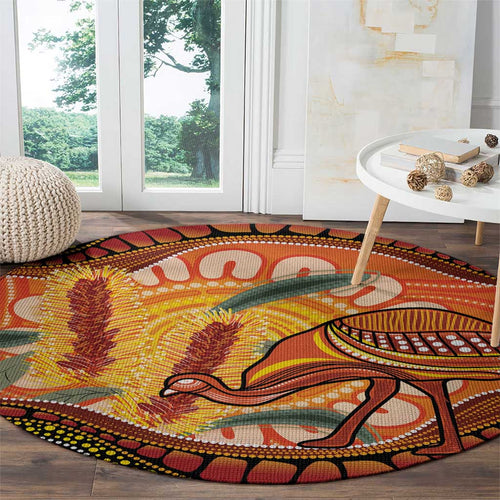 Indigenous Emu Australia Round Carpet Australian Bottlebrushes Aboriginal Art Proud