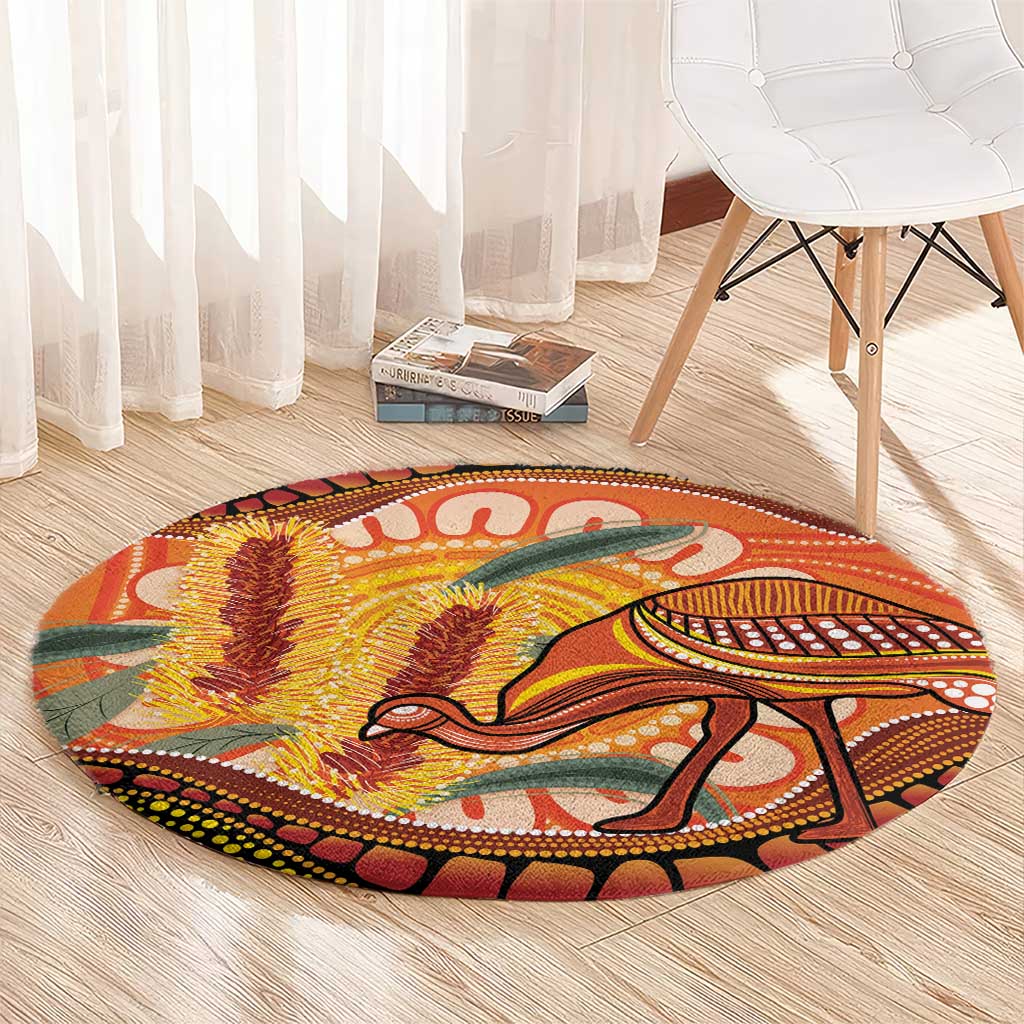 Indigenous Emu Australia Round Carpet Australian Bottlebrushes Aboriginal Art Proud