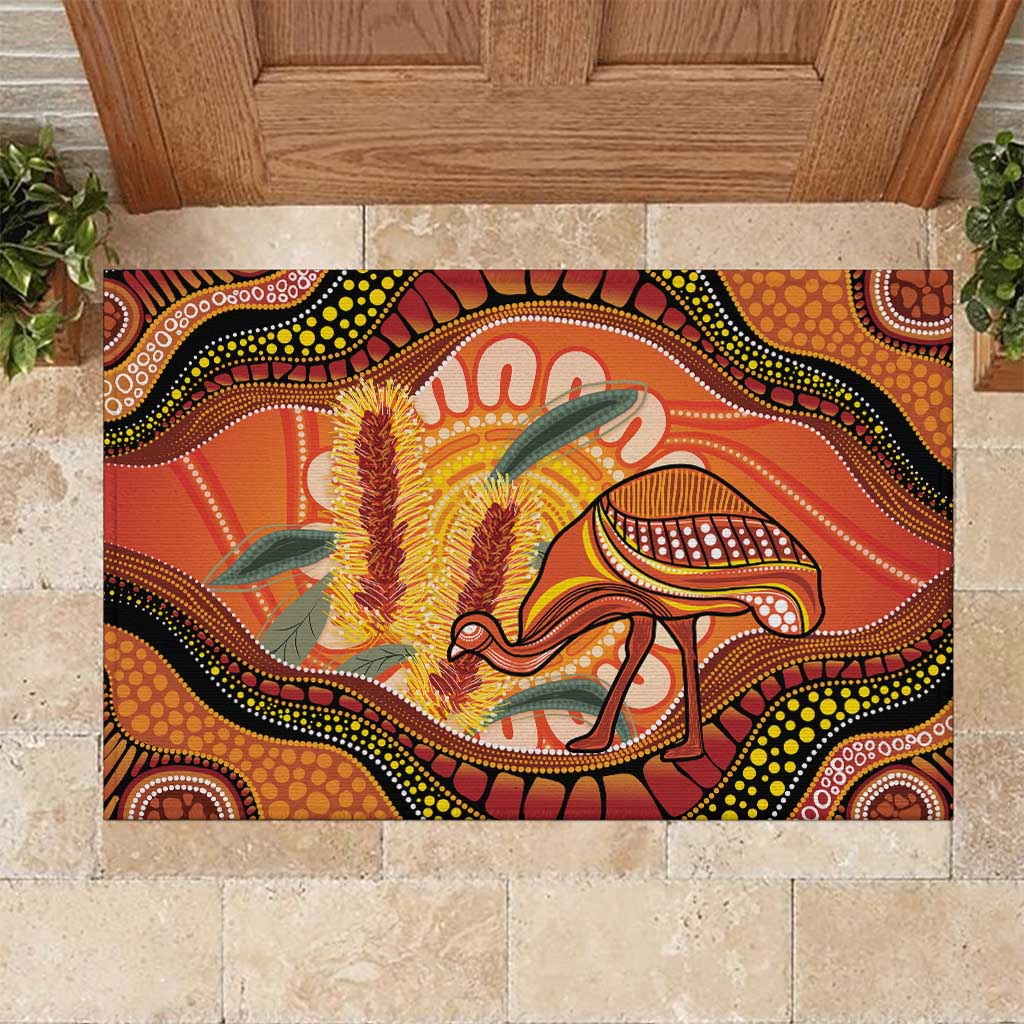 Indigenous Emu Australia Rubber Doormat Australian Bottlebrushes Aboriginal Art Proud