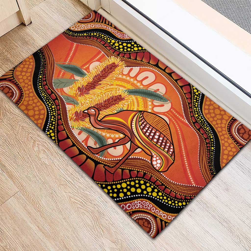 Indigenous Emu Australia Rubber Doormat Australian Bottlebrushes Aboriginal Art Proud