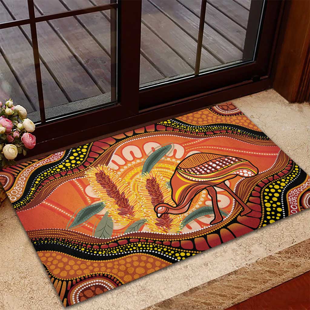 Indigenous Emu Australia Rubber Doormat Australian Bottlebrushes Aboriginal Art Proud