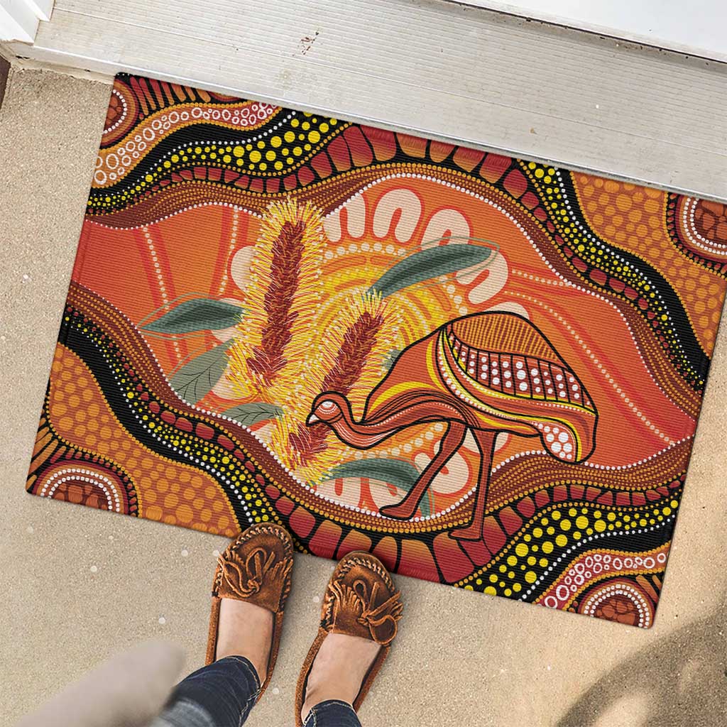 Indigenous Emu Australia Rubber Doormat Australian Bottlebrushes Aboriginal Art Proud