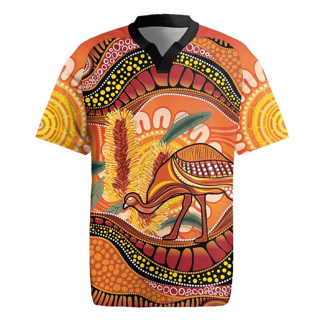 Indigenous Emu Australia Rugby Jersey Australian Bottlebrushes Aboriginal Art Proud