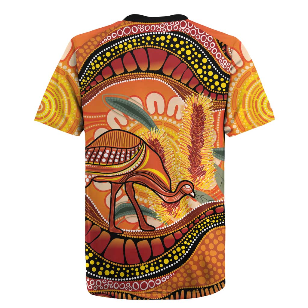Indigenous Emu Australia Rugby Jersey Australian Bottlebrushes Aboriginal Art Proud