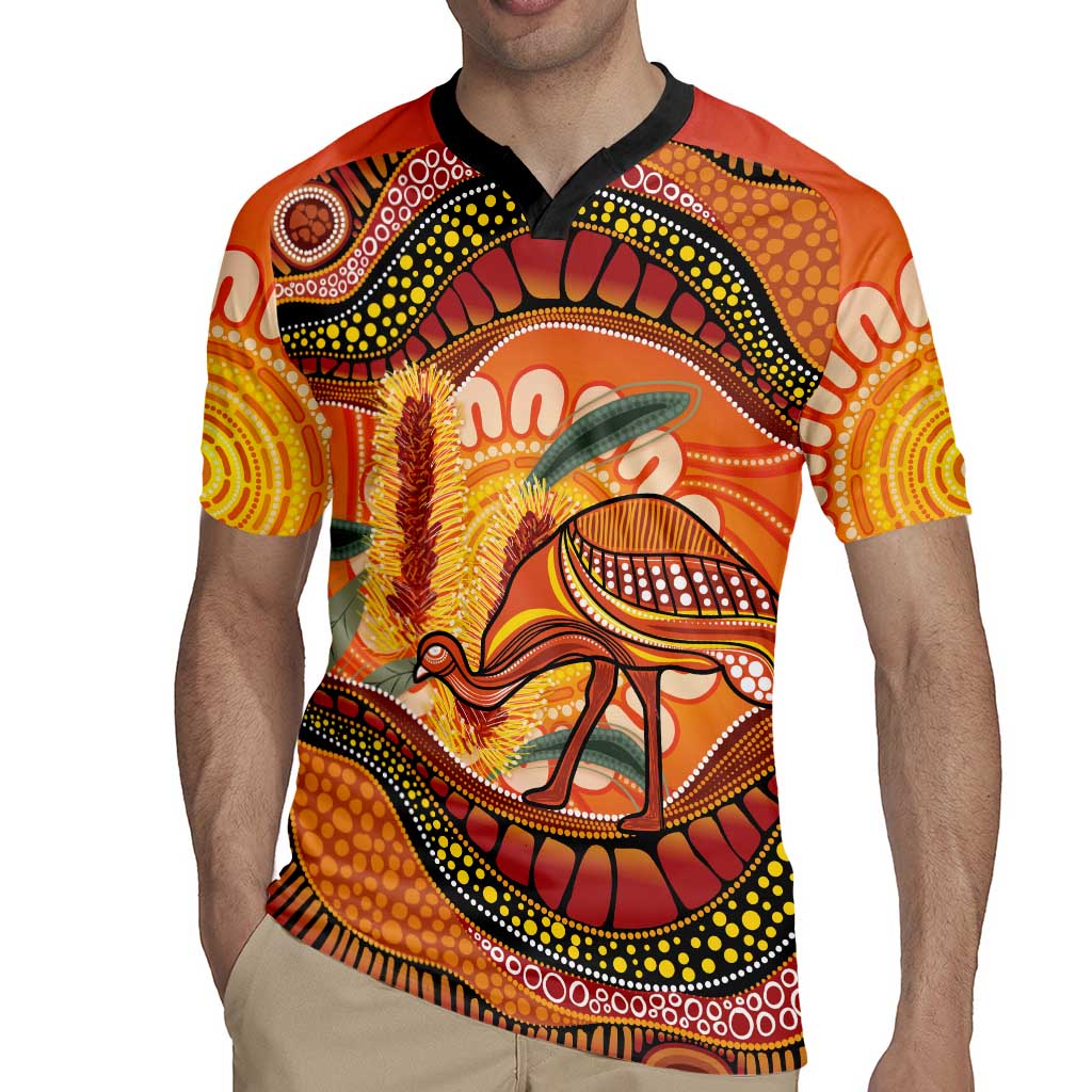 Indigenous Emu Australia Rugby Jersey Australian Bottlebrushes Aboriginal Art Proud