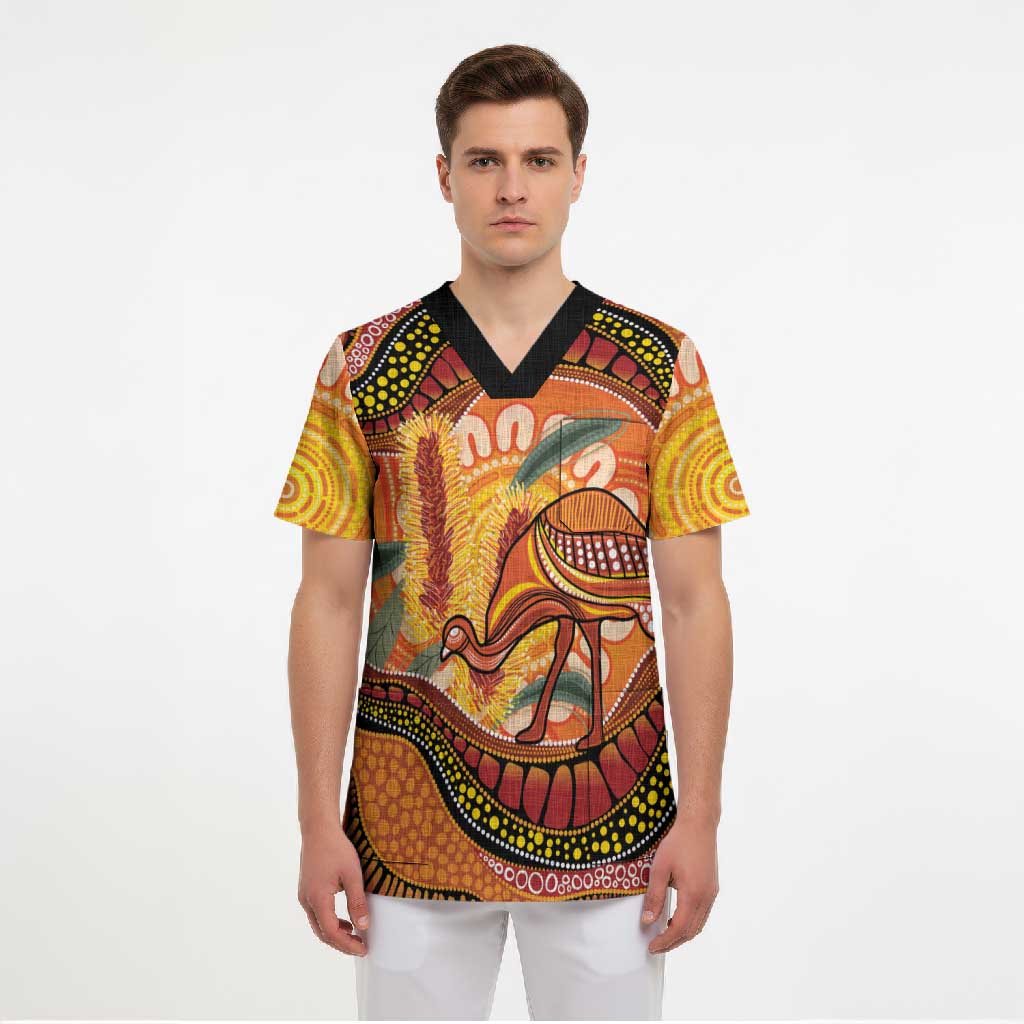 Indigenous Emu Australia Scrub Top Australian Bottlebrushes Aboriginal Art Proud