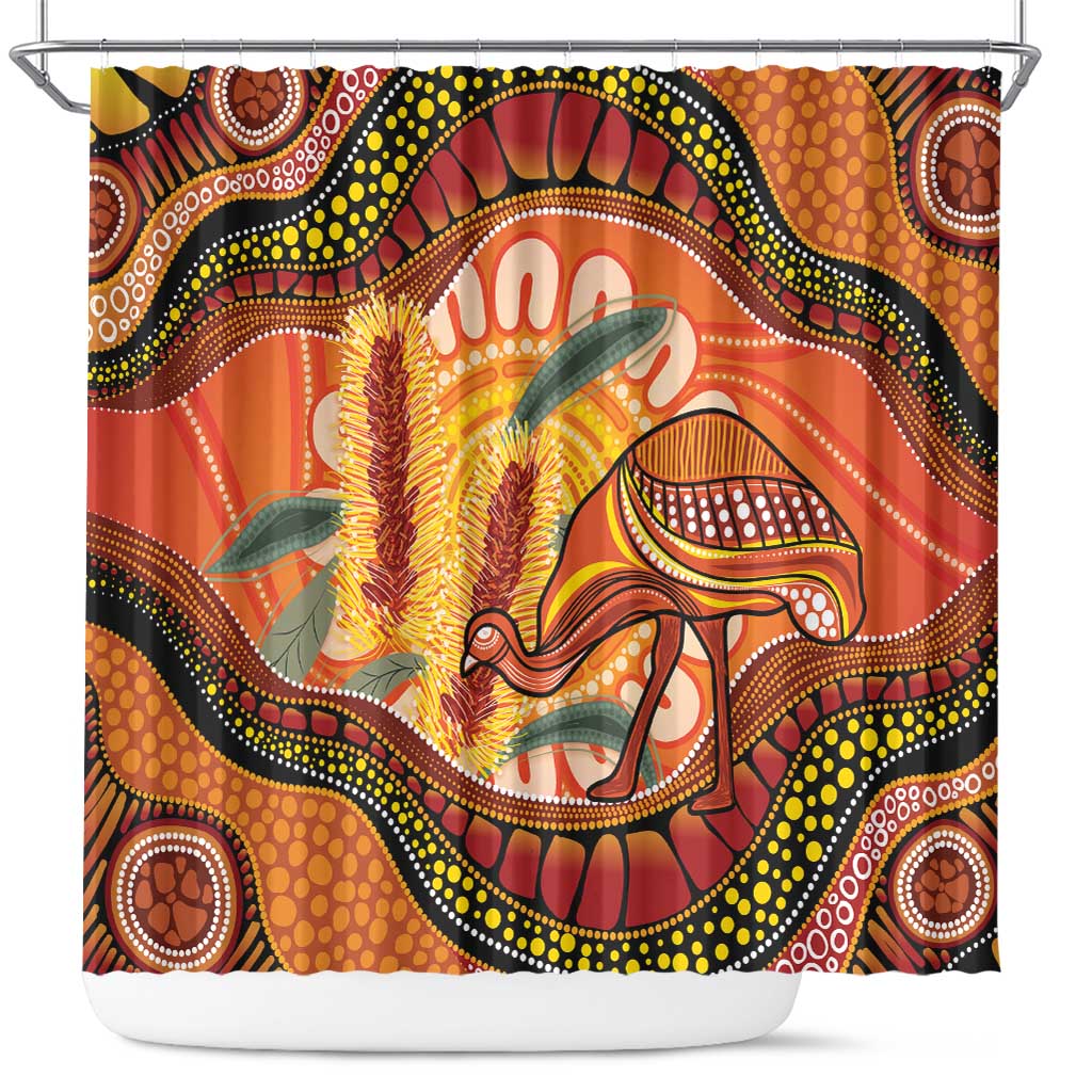 Indigenous Emu Australia Shower Curtain Australian Bottlebrushes Aboriginal Art Proud