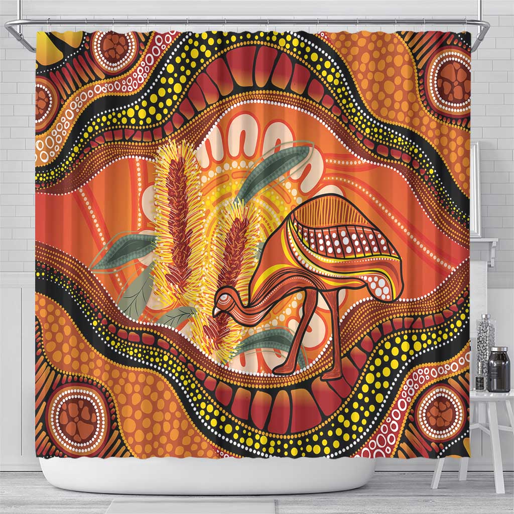 Indigenous Emu Australia Shower Curtain Australian Bottlebrushes Aboriginal Art Proud