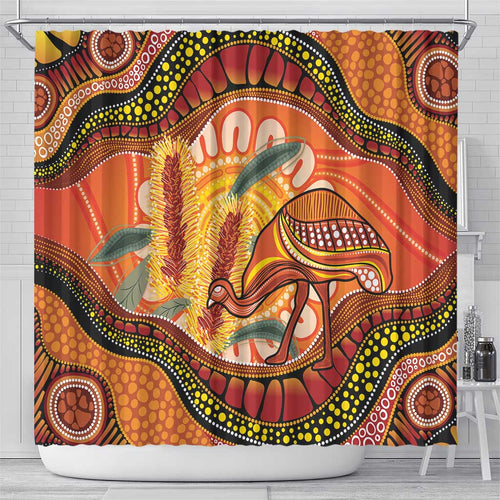 Indigenous Emu Australia Shower Curtain Australian Bottlebrushes Aboriginal Art Proud