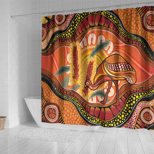 Indigenous Emu Australia Shower Curtain Australian Bottlebrushes Aboriginal Art Proud