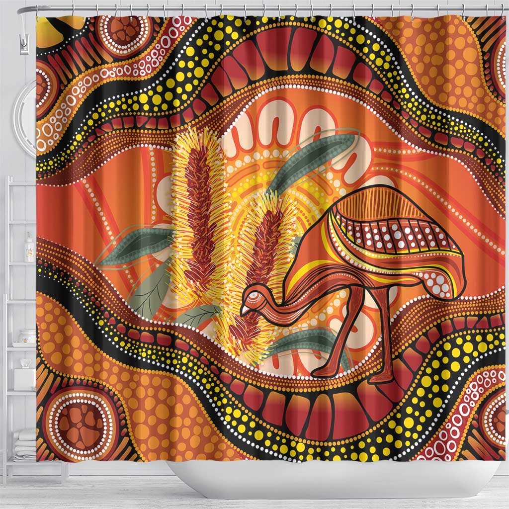 Indigenous Emu Australia Shower Curtain Australian Bottlebrushes Aboriginal Art Proud