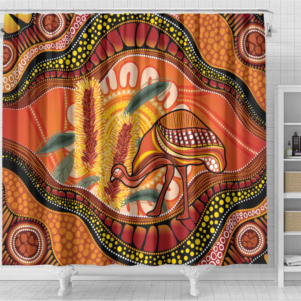 Indigenous Emu Australia Shower Curtain Australian Bottlebrushes Aboriginal Art Proud