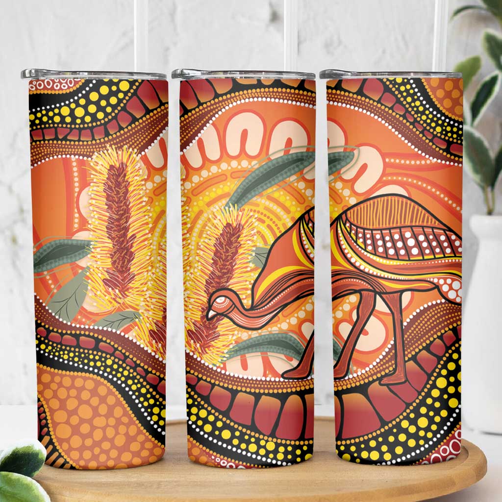 Indigenous Emu Australia Skinny Tumbler Australian Bottlebrushes Aboriginal Art Proud