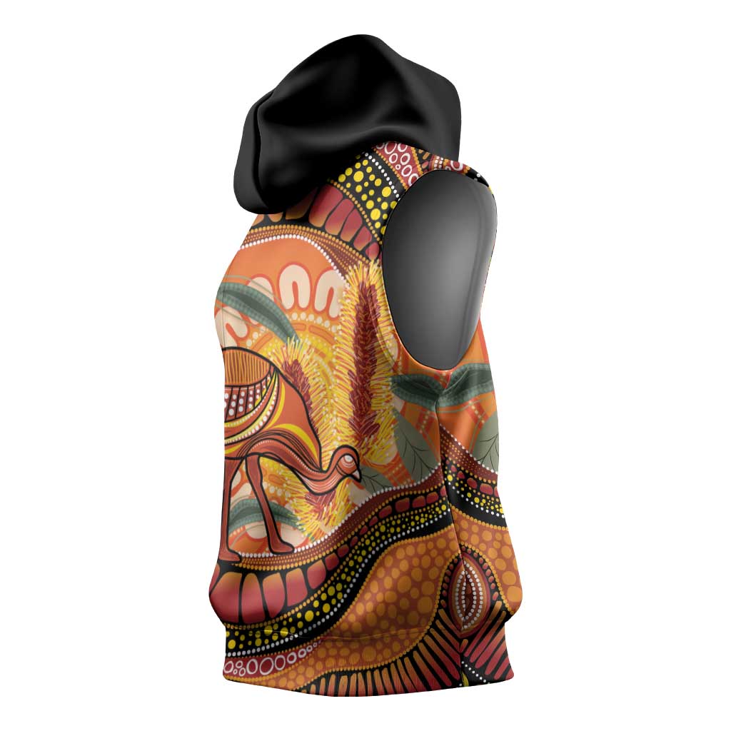 Indigenous Emu Australia Sleeveless Hoodie Australian Bottlebrushes Aboriginal Art Proud