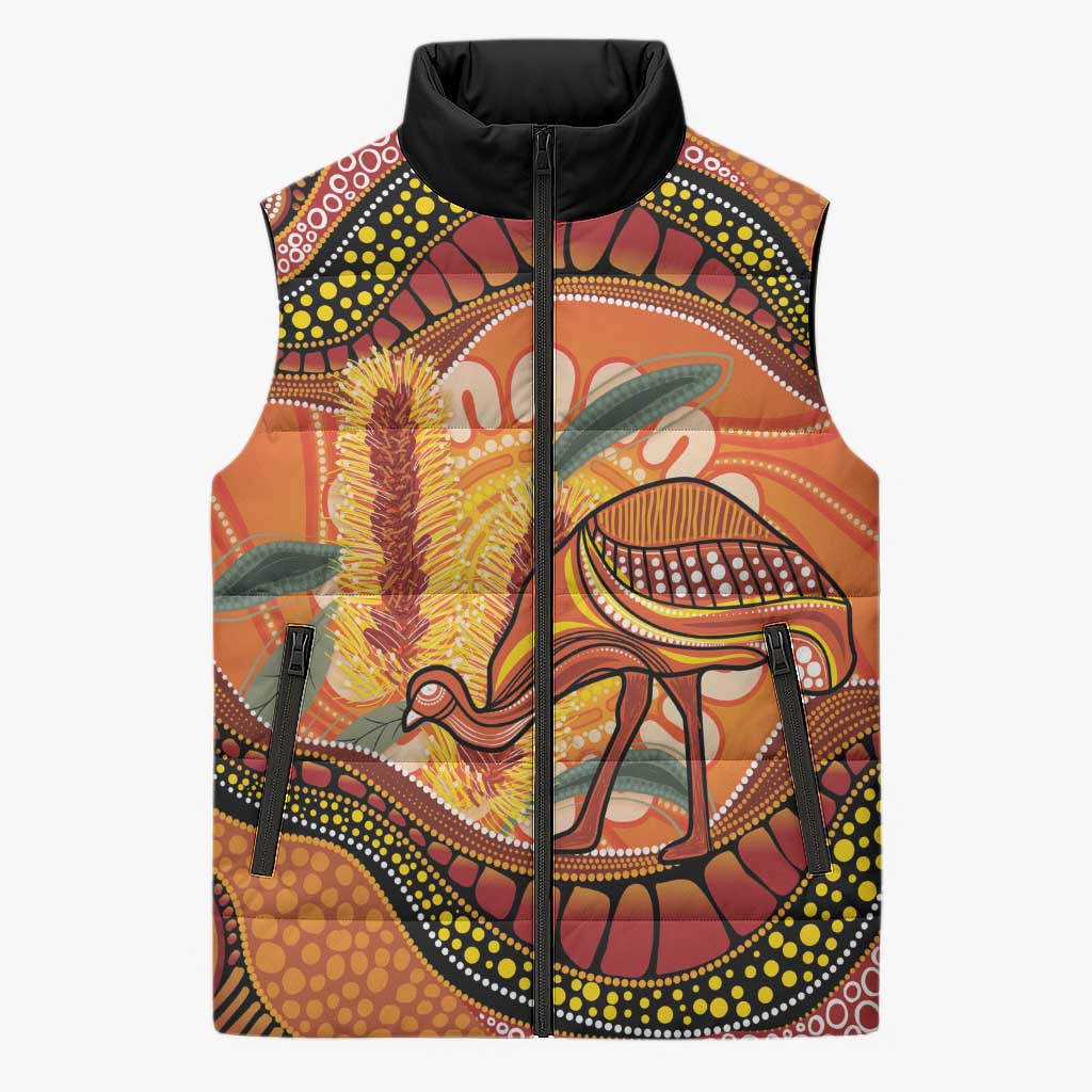 Indigenous Emu Australia Sleeveless Puffer Jacket Australian Bottlebrushes Aboriginal Art Proud