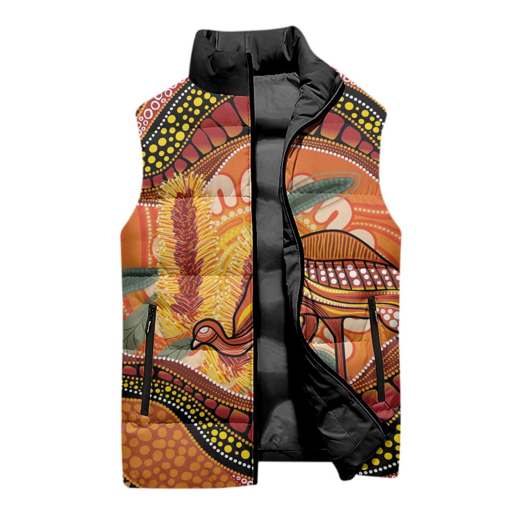 Indigenous Emu Australia Sleeveless Puffer Jacket Australian Bottlebrushes Aboriginal Art Proud