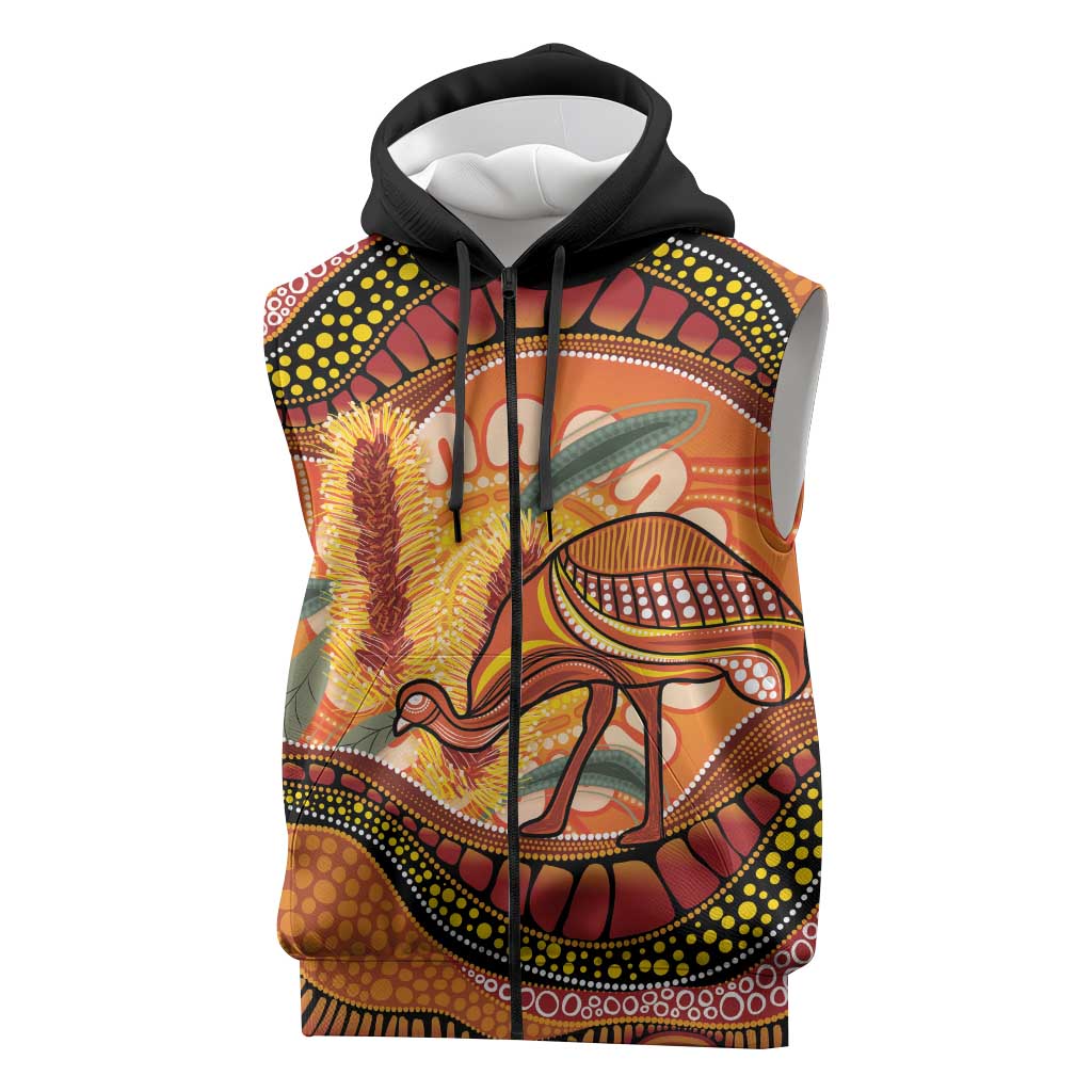 Indigenous Emu Australia Sleeveless Zip Hoodie Australian Bottlebrushes Aboriginal Art Proud