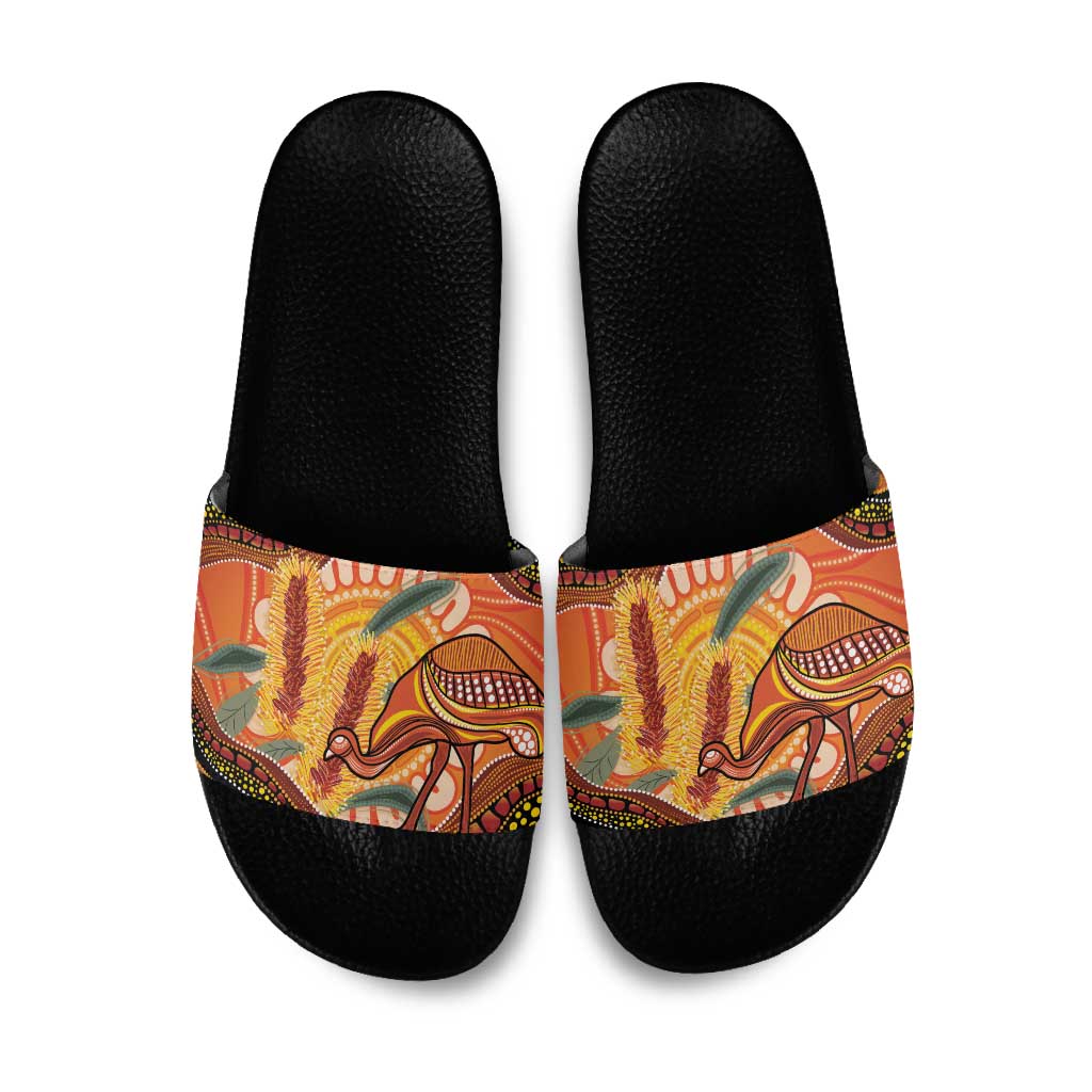 Indigenous Emu Australia Slide Sandals Australian Bottlebrushes Aboriginal Art Proud