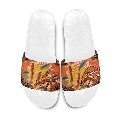 Indigenous Emu Australia Slide Sandals Australian Bottlebrushes Aboriginal Art Proud