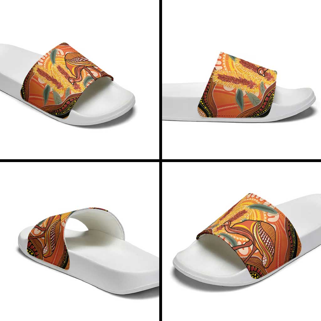 Indigenous Emu Australia Slide Sandals Australian Bottlebrushes Aboriginal Art Proud
