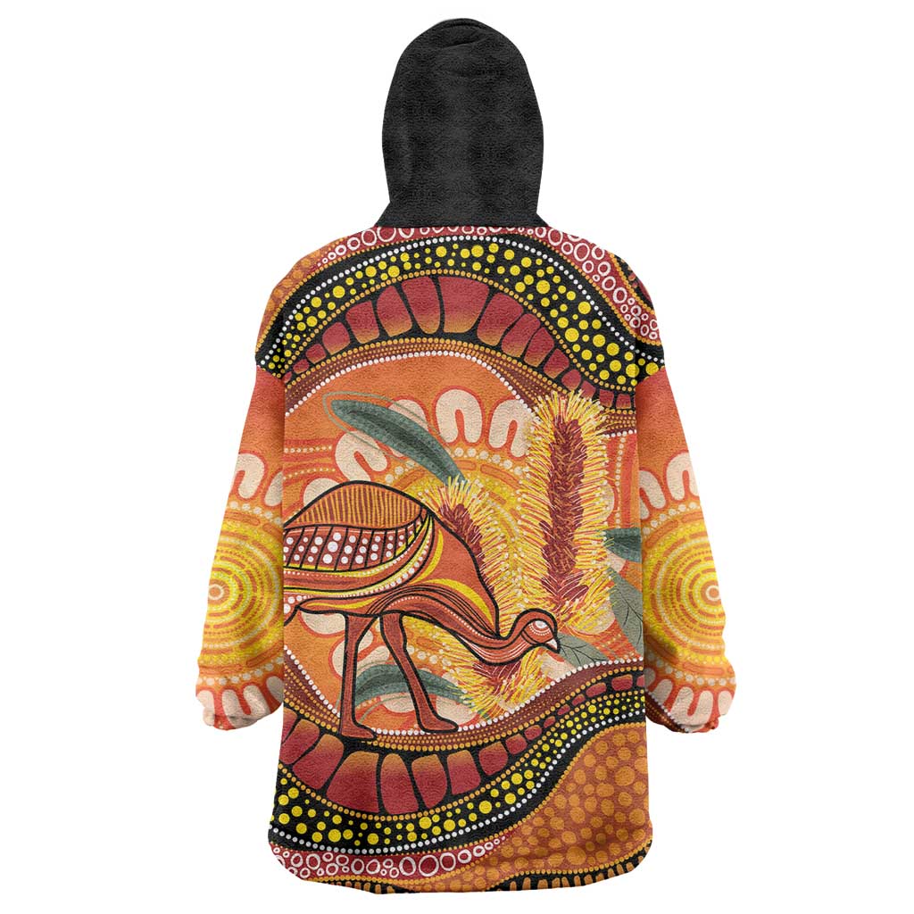 Indigenous Emu Australia Wearable Blanket Hoodie Australian Bottlebrushes Aboriginal Art Proud