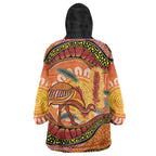 Indigenous Emu Australia Wearable Blanket Hoodie Australian Bottlebrushes Aboriginal Art Proud