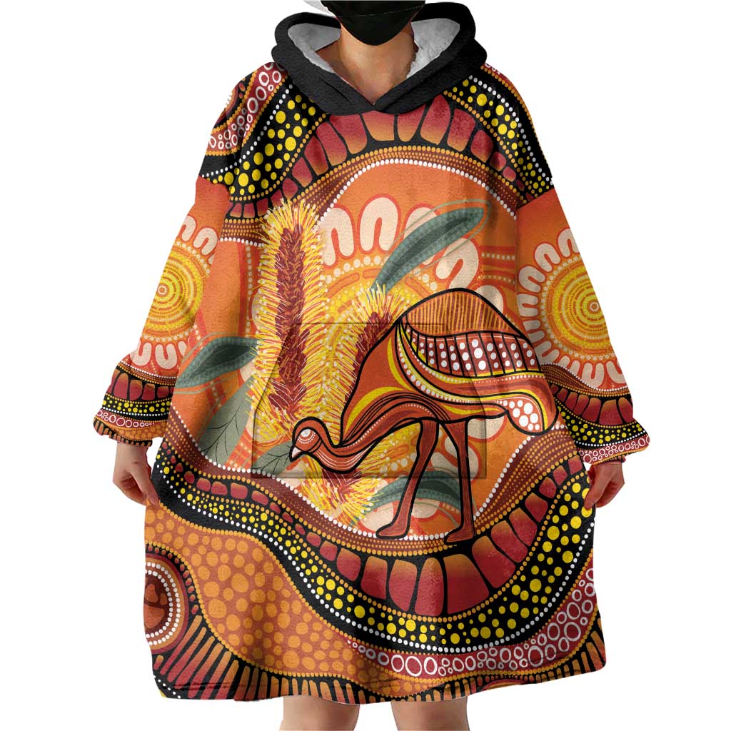 Indigenous Emu Australia Wearable Blanket Hoodie Australian Bottlebrushes Aboriginal Art Proud