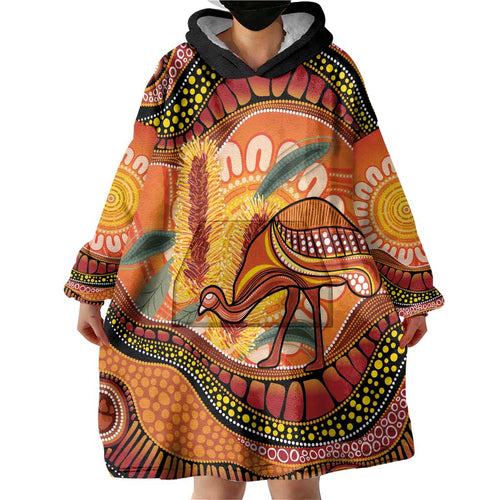 Indigenous Emu Australia Wearable Blanket Hoodie Australian Bottlebrushes Aboriginal Art Proud