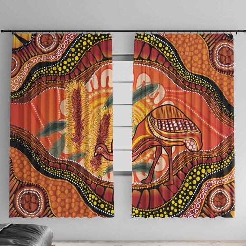 Indigenous Emu Australia Window Curtain Australian Bottlebrushes Aboriginal Art Proud