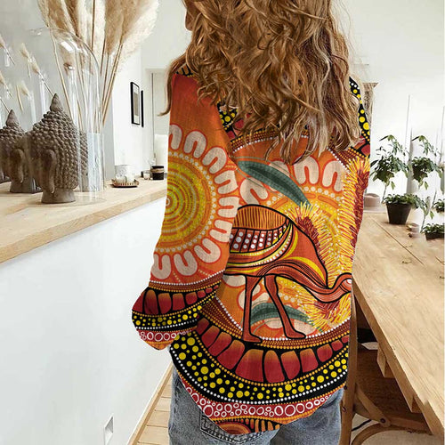 Indigenous Emu Australia Women Casual Shirt Australian Bottlebrushes Aboriginal Art Proud