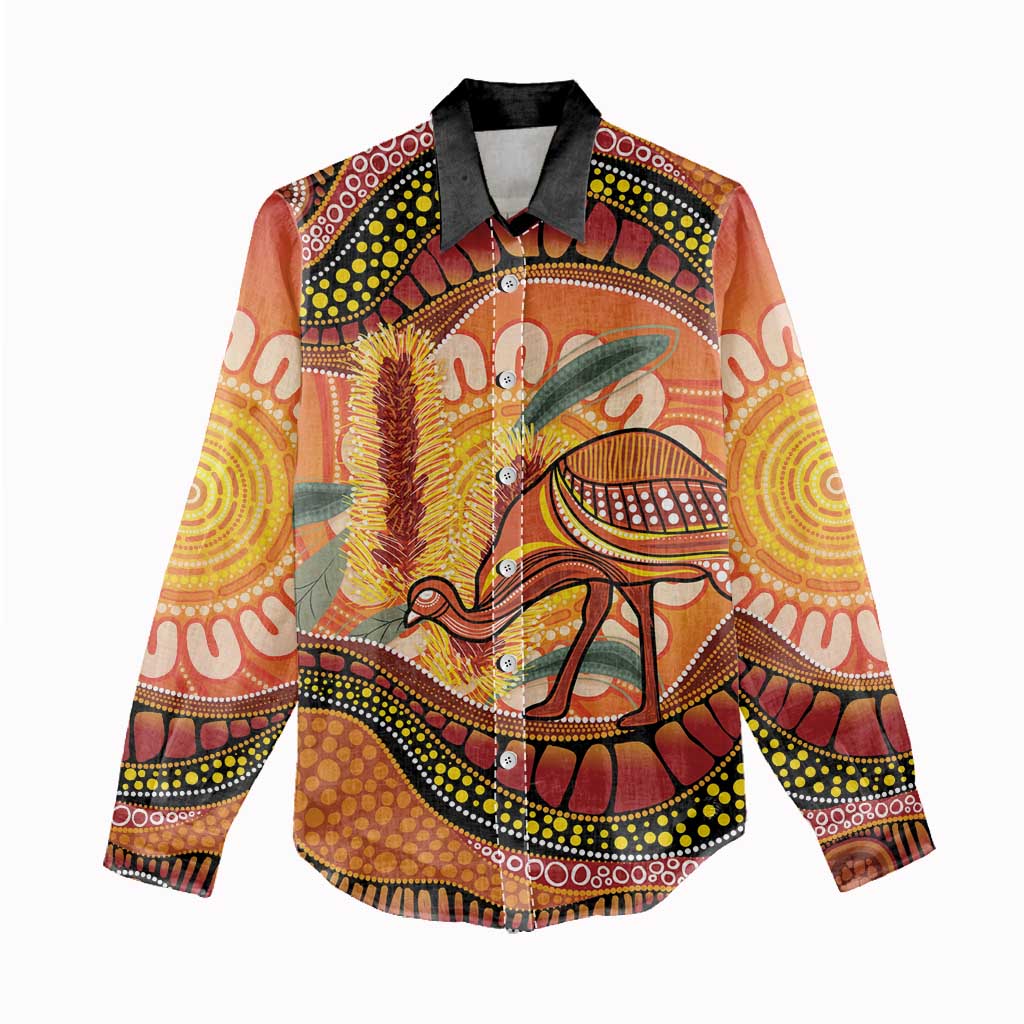 Indigenous Emu Australia Women Casual Shirt Australian Bottlebrushes Aboriginal Art Proud