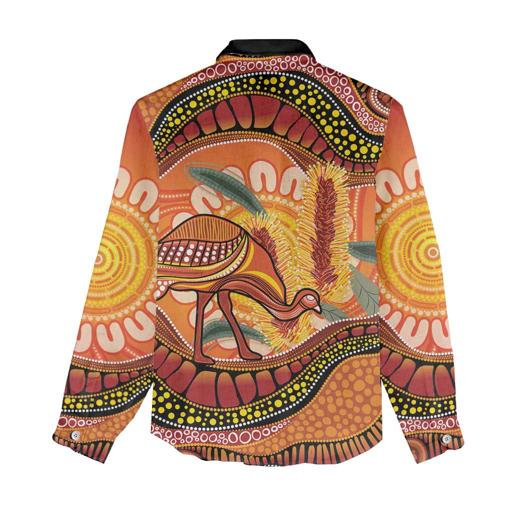 Indigenous Emu Australia Women Casual Shirt Australian Bottlebrushes Aboriginal Art Proud