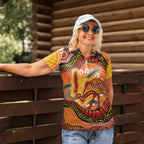 Indigenous Emu Australia Women Polo Shirt Australian Bottlebrushes Aboriginal Art Proud