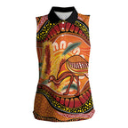 Indigenous Emu Australia Women Sleeveless Polo Shirt Australian Bottlebrushes Aboriginal Art Proud