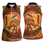 Indigenous Emu Australia Women Sleeveless Polo Shirt Australian Bottlebrushes Aboriginal Art Proud