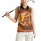 Indigenous Emu Australia Women Sleeveless Polo Shirt Australian Bottlebrushes Aboriginal Art Proud