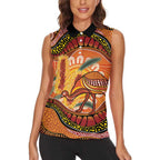 Indigenous Emu Australia Women Sleeveless Polo Shirt Australian Bottlebrushes Aboriginal Art Proud