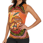 Indigenous Emu Australia Women Sleeveless Polo Shirt Australian Bottlebrushes Aboriginal Art Proud
