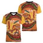 Indigenous Emu Australia Women V-Neck T-Shirt Australian Bottlebrushes Aboriginal Art Proud