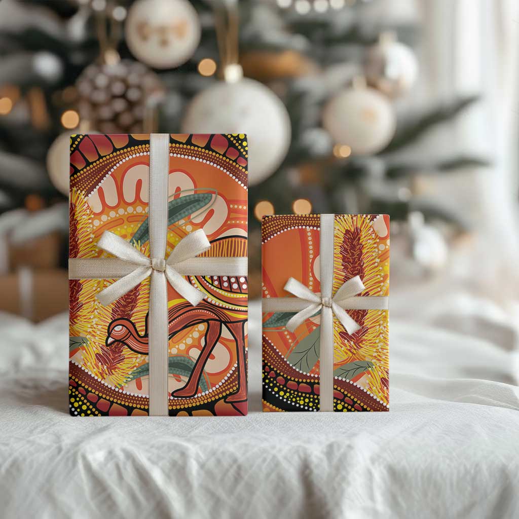 Indigenous Emu Australia Wrapping Paper Australian Bottlebrushes Aboriginal Art Proud