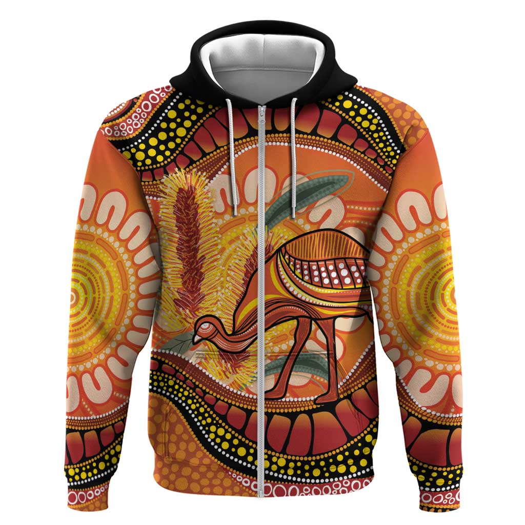 Indigenous Emu Australia Zip Hoodie Australian Bottlebrushes Aboriginal Art Proud