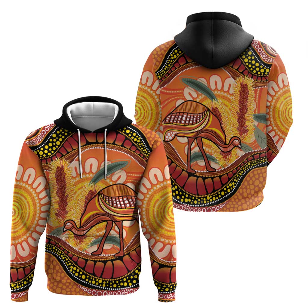 Indigenous Emu Australia Zip Hoodie Australian Bottlebrushes Aboriginal Art Proud