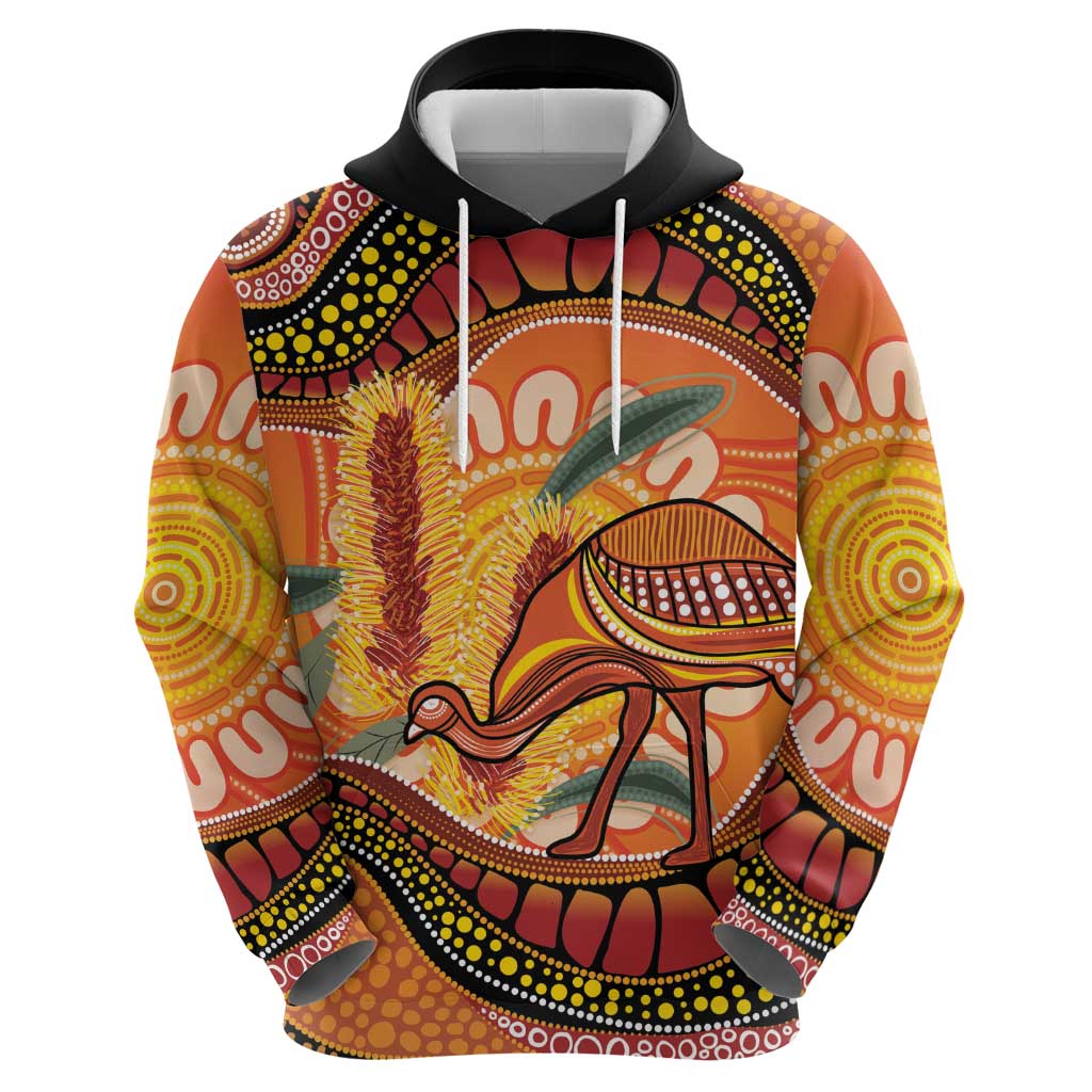 Indigenous Emu Australia Zip Hoodie Australian Bottlebrushes Aboriginal Art Proud