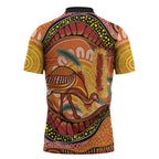 Indigenous Emu Australia Zipper Polo Shirt Australian Bottlebrushes Aboriginal Art Proud