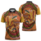Indigenous Emu Australia Zipper Polo Shirt Australian Bottlebrushes Aboriginal Art Proud